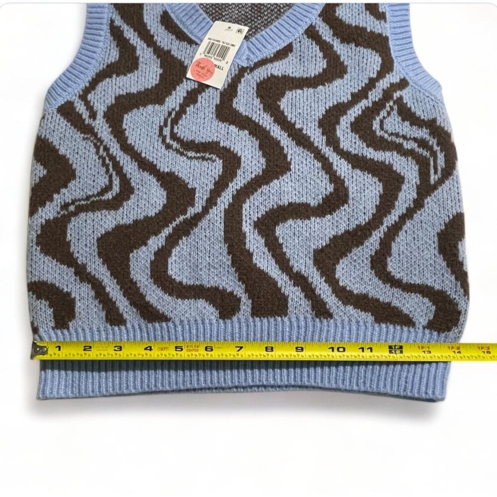 Crave Fame Juniors' Printed Sweater Vest - Pale Blue Combo, Size S, New - Picture 7 of 9